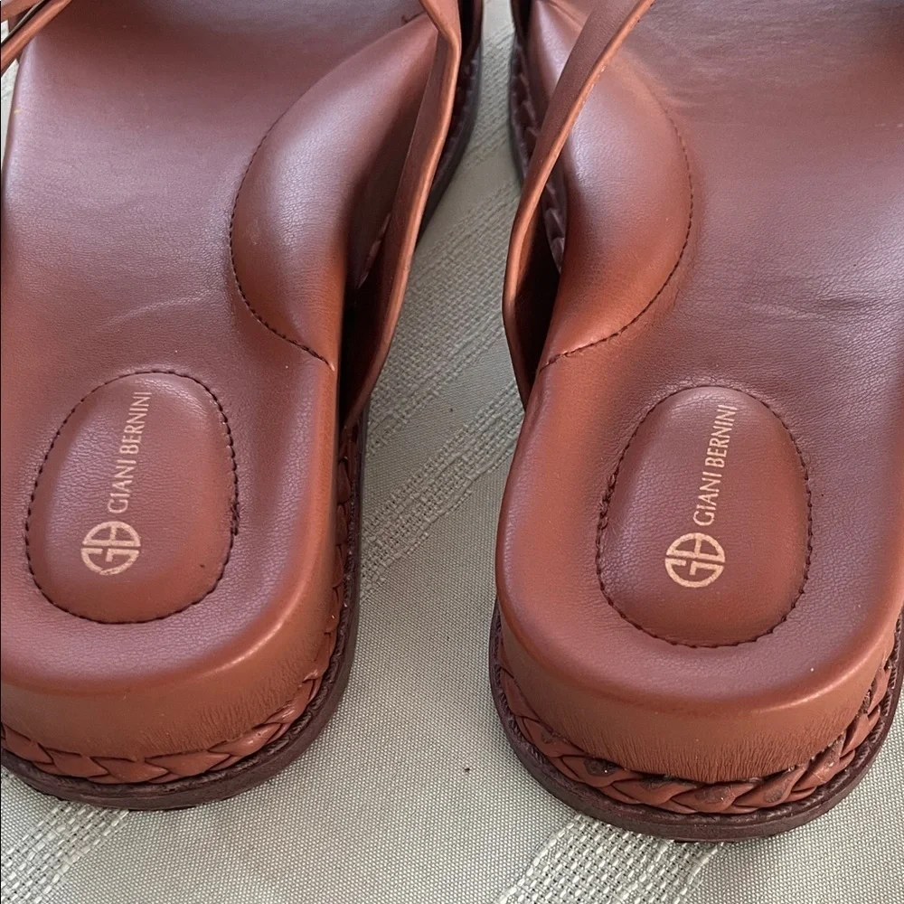 Giani Bernini Cognac Brown Double-Strap Slide Sandals with Gold Buckle Size 9